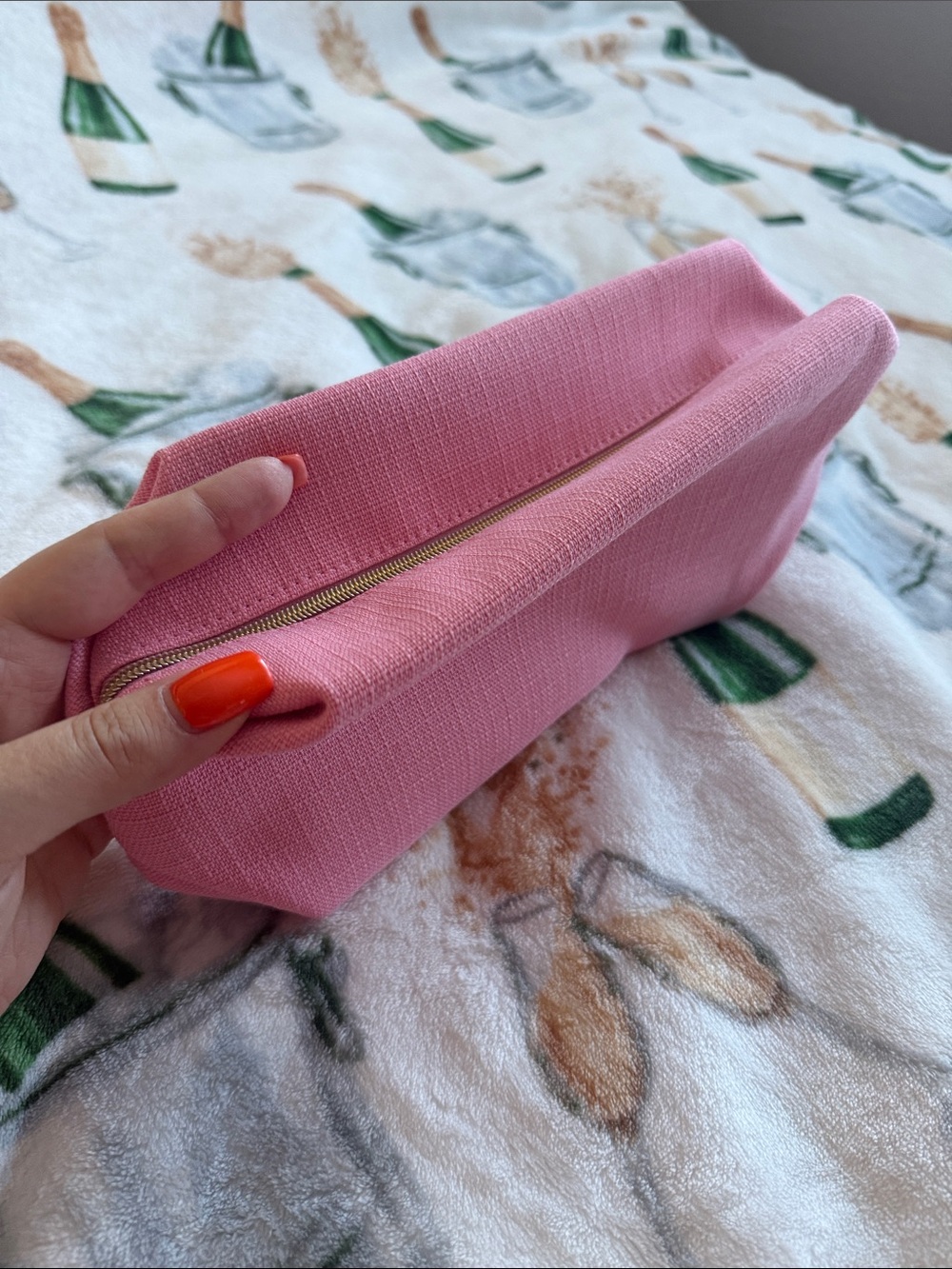 Lancome Pink Textured Zip Cosmetic Pouch